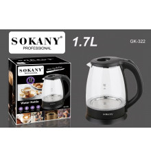 Электрочайник SOKANY GK-322 (1,7л) (пластик+стекло) // [101] (12 шт/ящ)