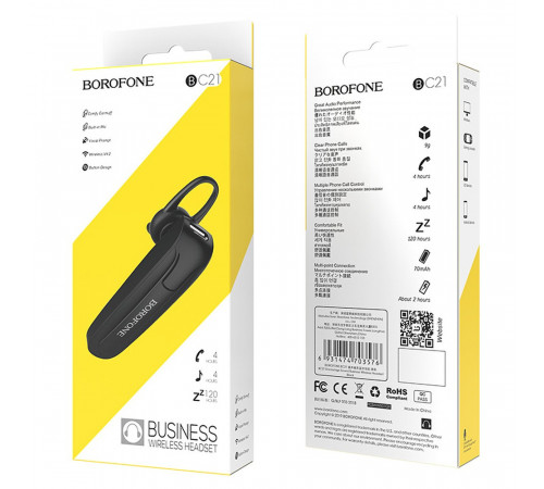 Bluetooth гарнітура BOROFONE BC21 Encourage sound business wireless headset Black (6931474703576)