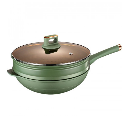 НЕТУ Сковорода-пароварка 2 в 1 (ГАЗ+ИНДУКЦИЯ) со стеклянной крышкой Shikainuo (32см) (32wok) // [309] (5 шт/ящ)