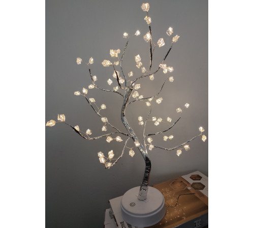 Лампа LED настольная "Дерево серебристый кристал" (NNG-06) (USB + батарейки AA 3шт (тёплый свет)) // [108] (48 шт/ящ)