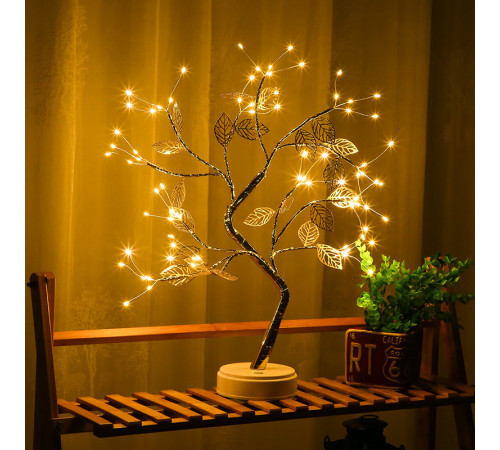 Лампа LED настольная "Дерево золотое с листьями" (NNG-08) (USB + батарейки AA 3шт (тёплый свет)) // [108] (48 шт/ящ)