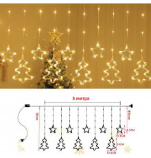 Гирлянда Штора (SFK-21) звезда-ёлка теплый цвет(8 режимов) размер 3*0,8 м // [403] (50 шт/ящ)