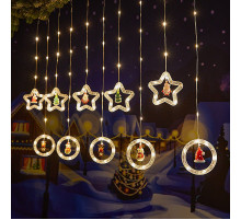 Гирлянда Штора (SFK-23) звезда-круг с игрушкой теплый цвет (8 режимов) размер 3*0,8 м (220V) // [403] (50 шт/ящ)