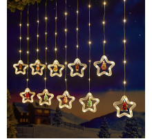 Гирлянда Штора (SFK-24) звезды с игрушкой теплый цвет (8 режимов) размер 3*0,8 м // [403] (50 шт/ящ)
