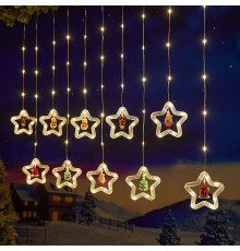 Гирлянда Штора (SFK-24) звезды с игрушкой теплый цвет (8 режимов) размер 3*0,8 м // [403] (50 шт/ящ)