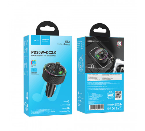 АЗП з FM-модулятором HOCO E82 Guerrero PD30W+QC3.0 car BT FM transmitter Black (6942007620642)