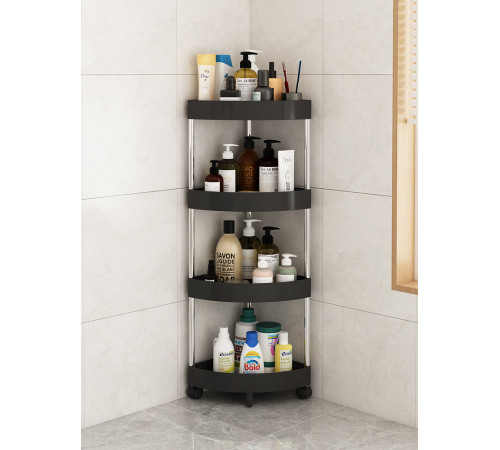 НЕТУ Полка-этажерка угловая (TVT-01) (Пластик+металл, с колёсами, (Ш260*Ш260*В850) 4 яруса) [108] // (20 шт/ящ)