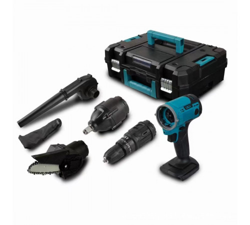 Набор эл.инстр. (5в1) (БАЗА+Шуруповёрт, Гайковёрт, Дуйка, Пылесос, Пила) (чемодан, 2 аккум.) (5+1) // [307] (4 шт/ящ)