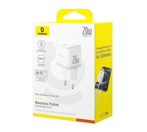 Мережевий зарядний пристрій Baseus Palm Fast Charger 1C 20W EU Moon White (P10111602213-00)