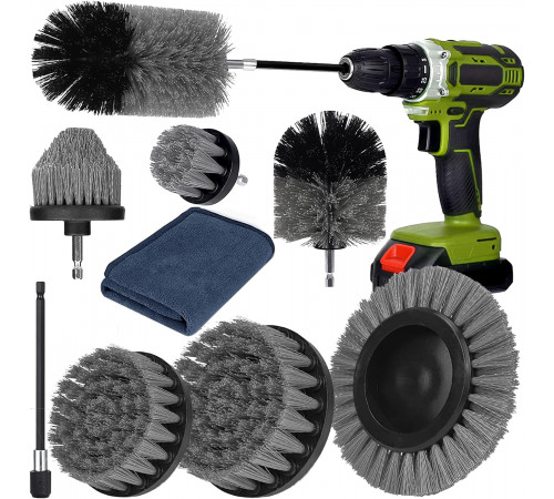 Набор щёток-насадок для дрели/шуруповёрта (DS-04) (9 предм) (щётки-насадки - 7шт, тряпка, удлинитель насадок-бит) // [400] (24 шт/ящ)