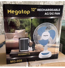 Вентилятор портативный Megatop (MG008) (12", солн. пан., 2 LED лампы, 2 скорости, автовращение, 6Вт, USB, 9V/4500 мАч) // [309] (6 шт/ящ)