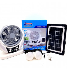 Вентилятор портативный (606) 4в1 (6", солн. пан., 2 LED лампы, 2 скорости, 6Вт, USB, 3.2V/4000 мАч) // [309] (10 шт/ящ)
