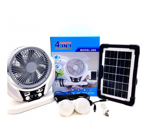 Вентилятор портативный (606) 4в1 (6", солн. пан., 2 LED лампы, 2 скорости, 6Вт, USB, 3.2V/4000 мАч) // [309] (10 шт/ящ)