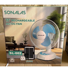 Вентилятор портативный SONALAS (SL662) (12", солн. пан., 2 LED лампы, 2 скорости, автовращение, 6Вт, USB, 9V/4500 мАч) // [309] (6 шт/ящ)