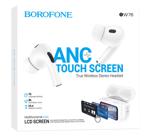 Бездротові навушники TWS BOROFONE BW76 Brocade, touch screen, ANC, Champagne White (6941991114236)
