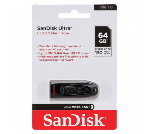 Флеш-накопичувач SanDisk USB 3.0 Ultra 64Gb (130Mb/s) Black (SDCZ48-064G-U46)