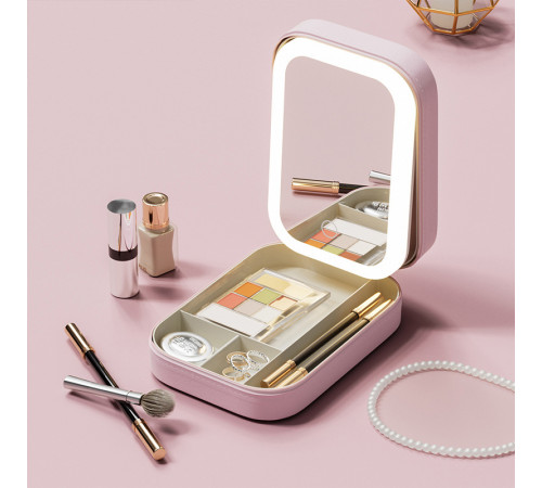 НЕТУ Многофункциональный косметический бокс для макияжа с LED зеркалом (720) (Розовый) // [101] (50 шт/ящ)