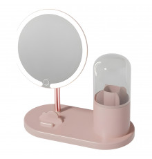 Зеркало с LED подсветкой круглое + тубус для хранения косметики (6016) (Розовое) // [101] (12 шт/ящ)