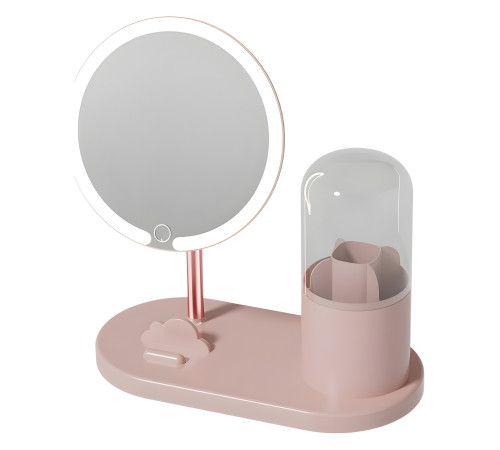 Зеркало с LED подсветкой круглое + тубус для хранения косметики (6016) (Розовое) // [101] (12 шт/ящ)