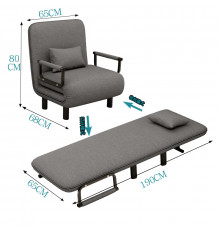 НЕТУ Кресло-кровать раскладное (KR -65) (Серое) (кресло-80/65/68; кровать-190/65) // [101N] (1 шт/ящ)