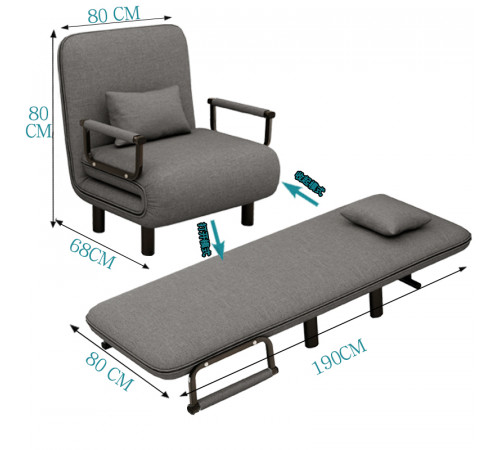 НЕТУ Кресло-кровать раскладное (KR -80) (Серое) (кресло-80/80/68; кровать-190/80) // [101N] (1 шт/ящ)