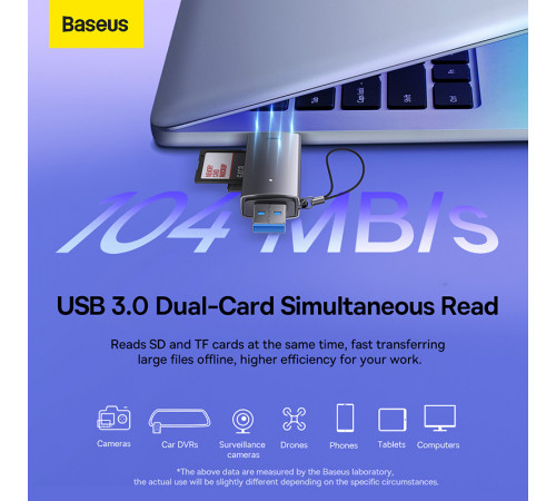 USB-хаб Baseus Lite Series USB-A & Type-C  to SD/TF Card Reader  Grey (WKQX060113)