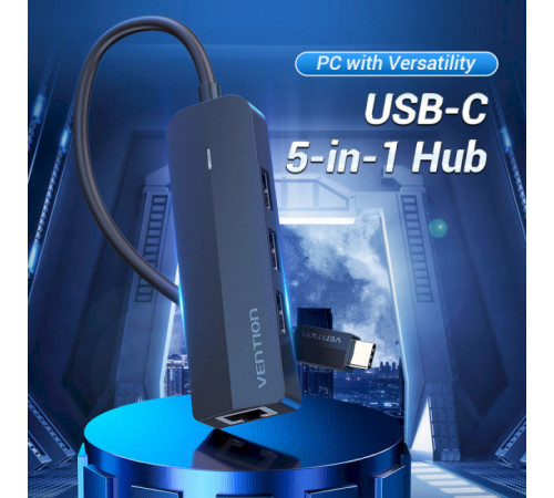 USB-хаб Vention USB-C to USB 3.0*3/RJ45/Micro-B HUB 0.15M Black ABS Type (TGPBB)