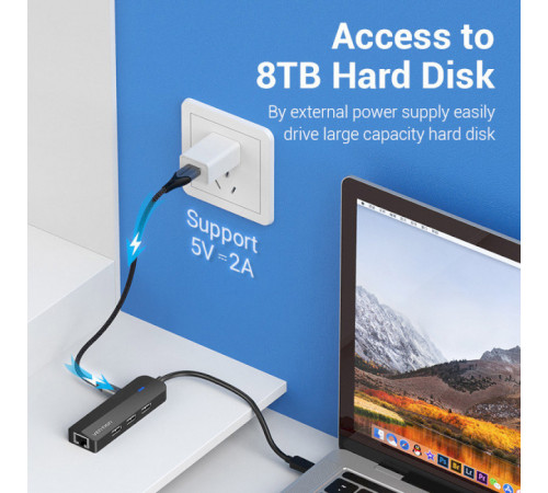 USB-хаб Vention USB-C to USB 3.0*3/RJ45/Micro-B HUB 0.15M Black ABS Type (TGPBB)