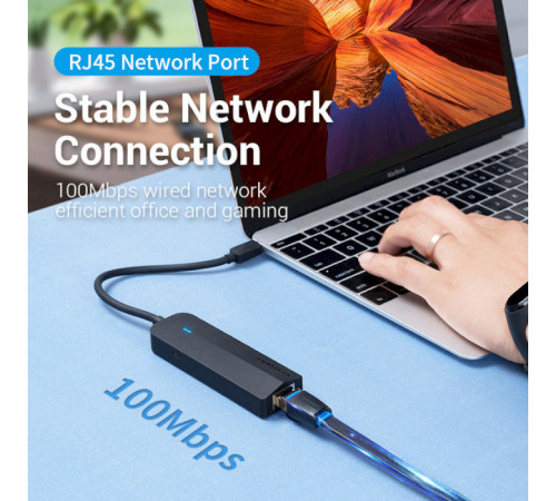 USB-хаб Vention USB-C to USB 3.0*3/RJ45/Micro-B HUB 0.15M Black ABS Type (TGPBB)