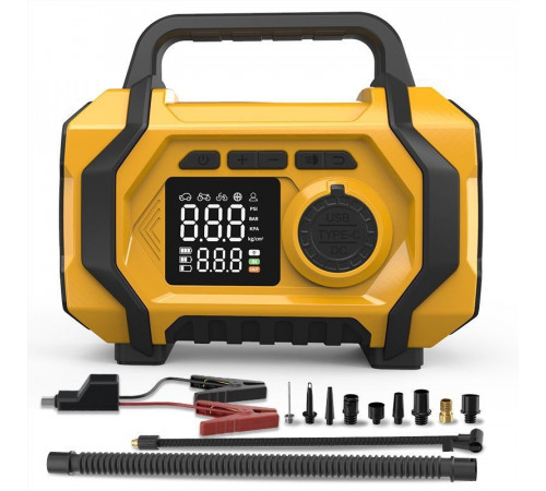 НЕТУ Компрессор портативный (ATJ-201) (Жёлтый, (3-150 PSI, 0.2-10.3 BAR (Type-C 5V, 1A)) // [108] (18 шт/ящ)