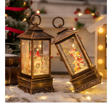 НЕТУ Новогодний снежный светильник-декор LED "Фонарь" (HC-D002) (8 рождест. треков, USB-кабель, Батар. AAA*3, 9,2×9,2×22,5см) // [309] (12 шт/ящ)