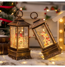 НЕТУ Новогодний снежный светильник-декор LED "Фонарь" (HC-D002) (8 рождест. треков, USB-кабель, Батар. AAA*3, 9,2×9,2×22,5см) // [309] (12 шт/ящ)