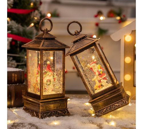 НЕТУ Новогодний снежный светильник-декор LED "Фонарь" (HC-D002) (8 рождест. треков, USB-кабель, Батар. AAA*3, 9,2×9,2×22,5см) // [309] (12 шт/ящ)