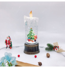 Новогодний снежный светильник-декор LED "Свеча"(HC-G030) (8 рождест. треков, USB-кабель в комп.,Батар. AA*3, Размер 10,7x10,7x25см) // [309] (6 шт/ящ)