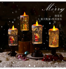 Новогодний снежный светильник-декор LED "Свеча" (HC-G032) (8 рождест. треков, USB-кабель, Батар. AA*3, Размер 10,5x10,5x30см) // [309] (6 шт/ящ)