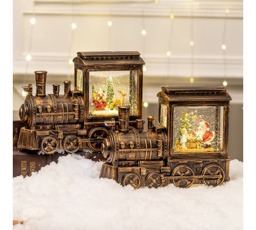 НЕТУ Новогодний снежный светильник-декор LED "Паровоз" (HC-D013) (8 рождест. треков, USB-кабель, Батар. AA*3, 24,4x8,5x18,5см) // [309] (6 шт/ящ)