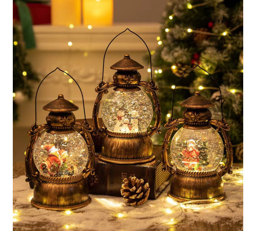 НЕТУ Новогодний снежный светильник-декор LED "Фонарь-Пони" (HC-Q057) (8 рождест. треков, USB-кабель, 14x11x20см, Батар. AA*3) // [309] (12 шт/ящ)