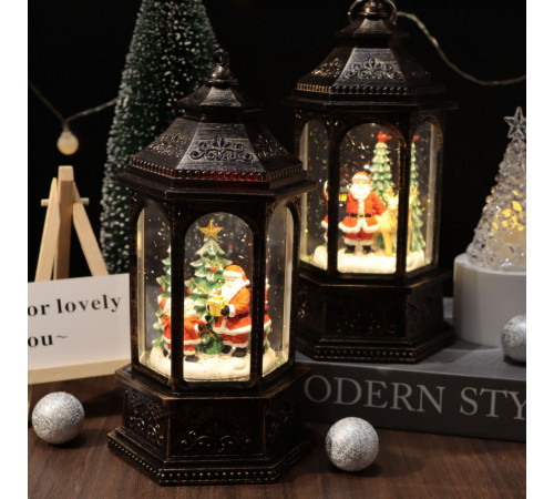 НЕТУ Новогодний снежный светильник-декор LED "Фонарь" (HC-D004) (8 рождест.треков, USB-кабель, 12,5x11x27,2см, Батар. AA*3) // [309] (6 шт/ящ)