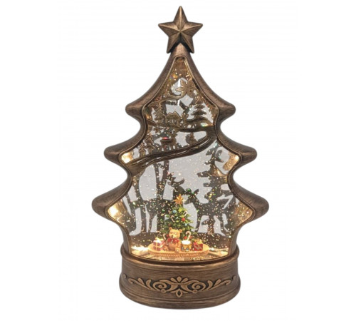 Новогодний снежный светильник-декор LED "Ёлка" (HC-S040) (8 рождест. треков, USB-кабель, Размер 20,3x8,6x30,6см, Батар. AA*3) // [309] (6 шт/ящ)