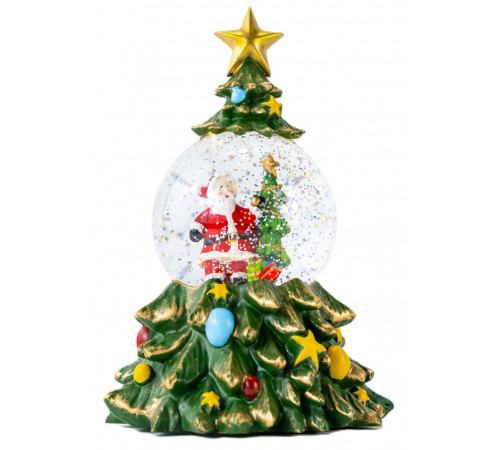 Новогодний снежный светильник-декор "Ёлка" (XHF-8001) (15*15*23см) (LED, 5 рождест. мелод., USB, Батарейки: AA*3) // [602] (9 шт/ящ)