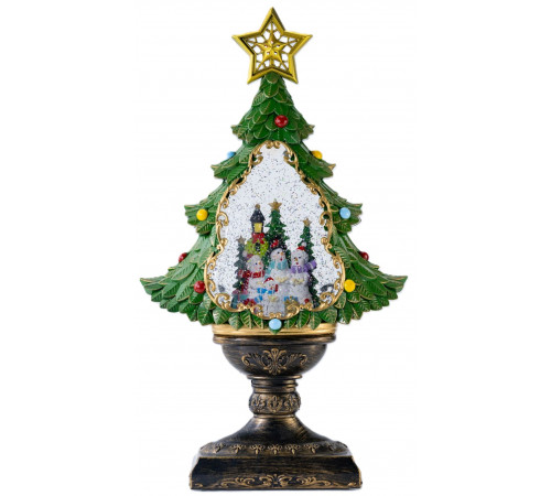 Новогодний снежный светильник-декор "Ёлка" (XHF-8002) (24.5*10.5*43.5см) (LED, 5 рождест. мелод., USB, Батарейки: AA*3) // [602] (6 шт/ящ)