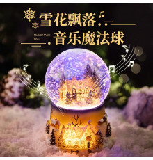 НЕТУ Новогодний снежный светильник-декор "Дом в шаре" (XHF-8093) (10*10*15см) (Вращ. внутр. часть, Батарейки: AA*3) // [602] (18 шт/ящ)