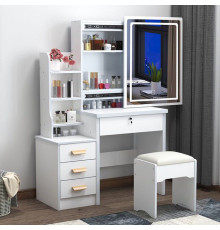 НЕТУ Стол макияжный с LED зеркалом и пуфиком (STL-MD 84) (Белый, прямоугольное зеркало) // [403] (1 шт/ящ)