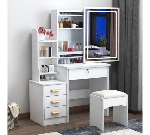 НЕТУ Стол макияжный с LED зеркалом и пуфиком (STL-MD 84) (Белый, прямоугольное зеркало) // [403] (1 шт/ящ)