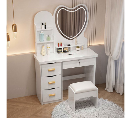 НЕТУ Стол макияжный с LED зеркалом и пуфиком (STL-MD 85) (Белый, зеркало-сердце) // [403] (1 шт/ящ)