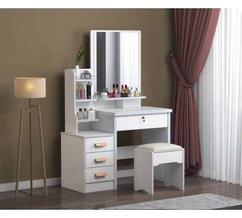 НЕТУ Стол макияжный с LED зеркалом и пуфиком (STL-MD 86) (Белый, прямоугольное зеркало) // [403] (1 шт/ящ)