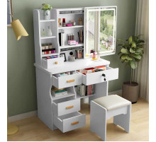 Стол макияжный с LED зеркалом и пуфиком (STL-MD 87) (Белый, прямоугольное зеркало) // [403] (1 шт/ящ)