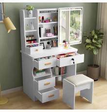 Стол макияжный с LED зеркалом и пуфиком (STL-MD 87) (Белый, прямоугольное зеркало) // [403] (1 шт/ящ)