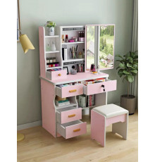 Стол макияжный с LED зеркалом и пуфиком (STL-MD 88) (Розовый, прямоугольное зеркало) // [403] (1 шт/ящ)