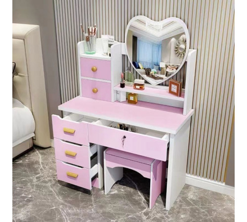 НЕТУ Стол макияжный с LED зеркалом и пуфиком (STL-MD 89) (Розовый, зеркало-сердце) // [403] (1 шт/ящ)